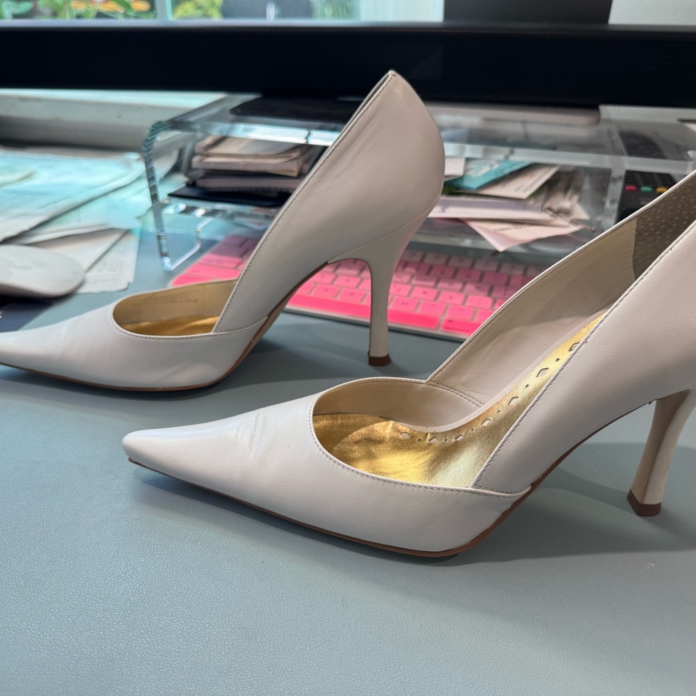 BCBGirls White Heels with Gold Accents